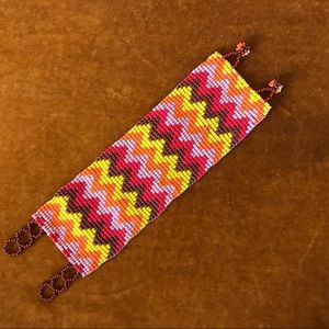 Huichol handbeaded bracelet boho red yellow red